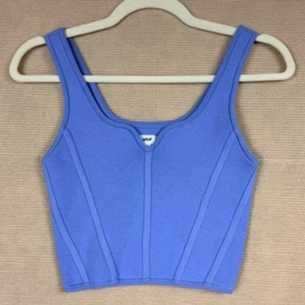Aerie Women Blue Ribbed Boneless Corset Sweater Tank Top Notched Neck Size M